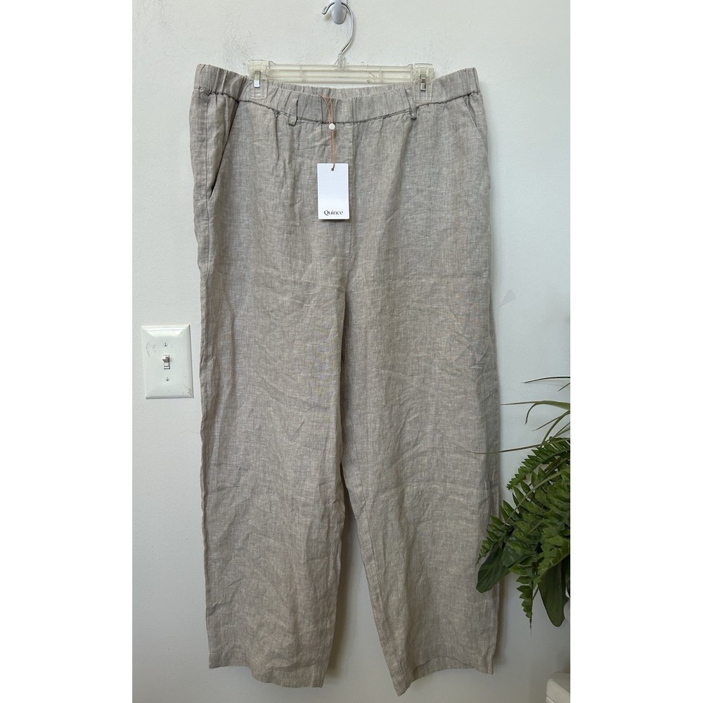 NWT Quince Flax 100% Linen Pants Elastic Waist PullOn Beach Casual Minimalist XL
